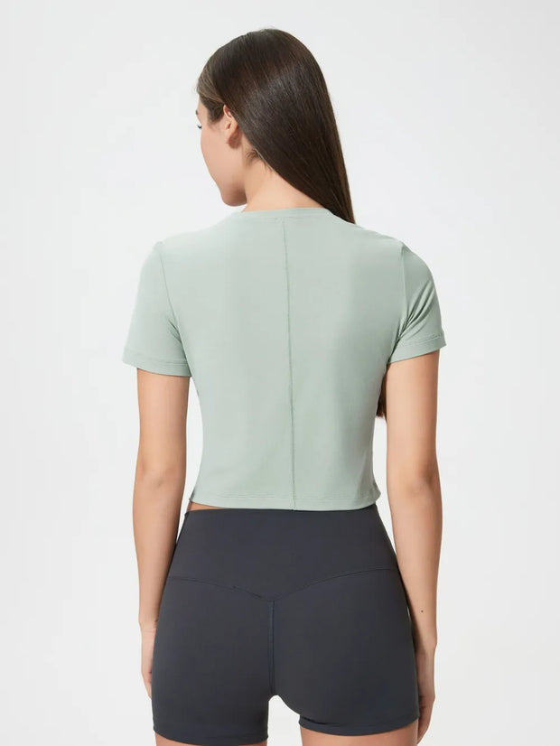 High elasticity breathable fitness yoga suit for women slim fit and slimming running short sleeved T-shirt