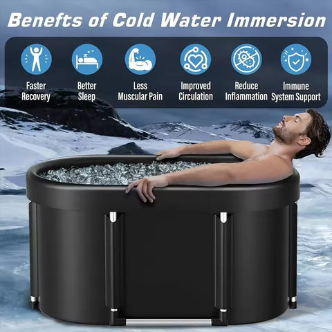 Portable multi-layer outdoor cold immersion bathtub for athletes' recovery, foldable for family use.