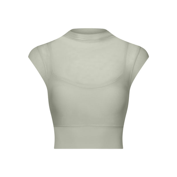Sexy mesh yoga suit, flying cuff, chest pad, running speed drying sports bra, one-piece cup, fitness suit, top