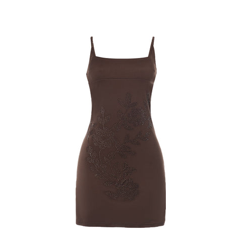 Vacation style sexy spicy girl slim fit suspender hot stamping dress