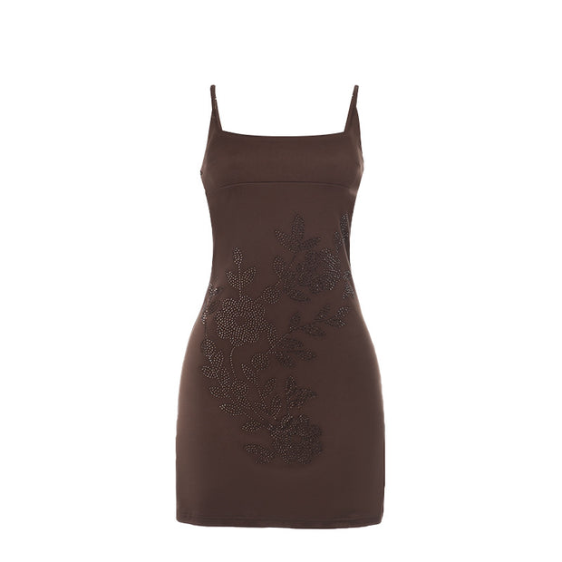 Vacation style sexy spicy girl slim fit suspender hot stamping dress