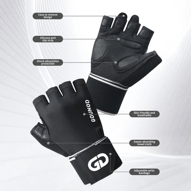 Fitness gloves with microfiber anti slip and wear-resistant design half finger gloves with straps ﻿