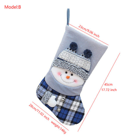Christmas New Product Blue Knitted Fabric Christmas Party Decoration Socks Gift Bag Christmas Tree Pendant Accessories