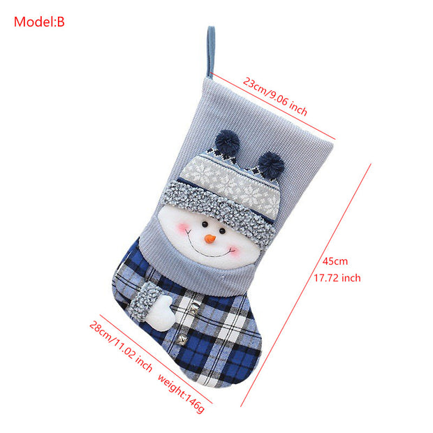 Christmas New Product Blue Knitted Fabric Christmas Party Decoration Socks Gift Bag Christmas Tree Pendant Accessories