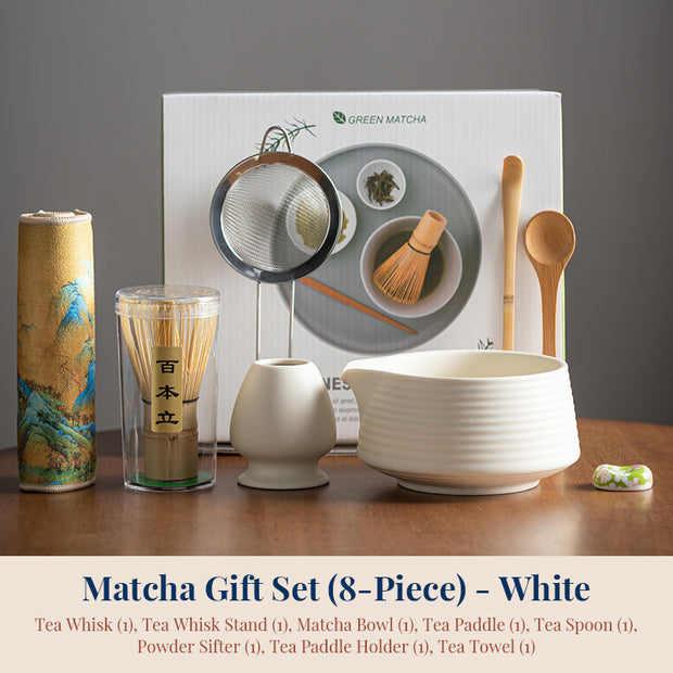 Premium 8-piece Matcha Set: Ceramic Chawan, whisky gift box, Matcha tools – for tea lovers