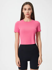 High elasticity breathable fitness yoga suit for women slim fit and slimming running short sleeved T-shirt