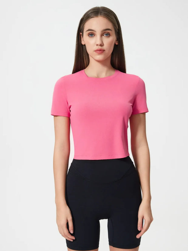 High elasticity breathable fitness yoga suit for women slim fit and slimming running short sleeved T-shirt