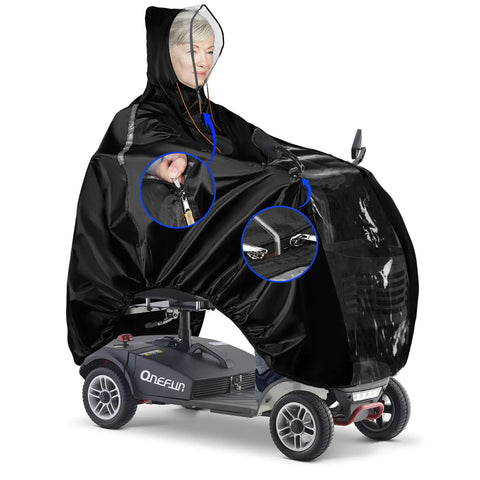 Mobility Scooter Rain Cover 420D Oxford & EVA Fabric Electric Vehicle Rain Cover Mobility Scooter Cover Waterproof Outdoor Wheelchair Poncho Elderly Mobility Scooter Poncho Cycling Rain Jacket Suit