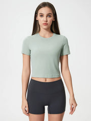 High elasticity breathable fitness yoga suit for women slim fit and slimming running short sleeved T-shirt