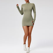 Tight fitting sports dress slimming and quick drying fitness yoga long sleeved casual dress sexy