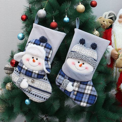 Christmas New Product Blue Knitted Fabric Christmas Party Decoration Socks Gift Bag Christmas Tree Pendant Accessories