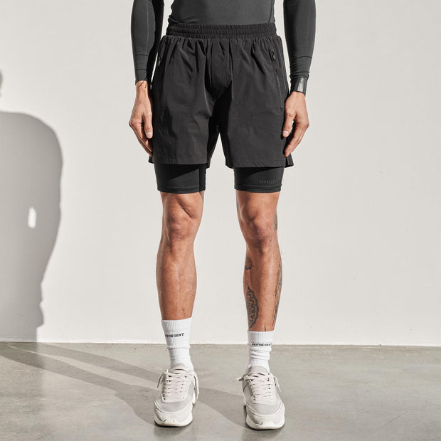 Men's Above-Knee Double-Layer Shorts Anti-Chafing Running Training Elastic Quick-Dry Sports Fitness Pants