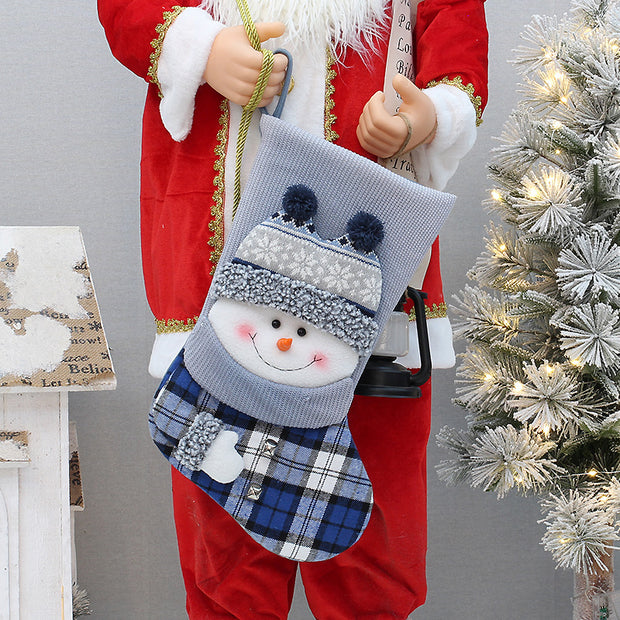 Christmas New Product Blue Knitted Fabric Christmas Party Decoration Socks Gift Bag Christmas Tree Pendant Accessories