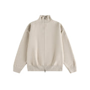 Minimalist Solid Color Double-Zip Stand Collar Casual Knit Cardigan Coat