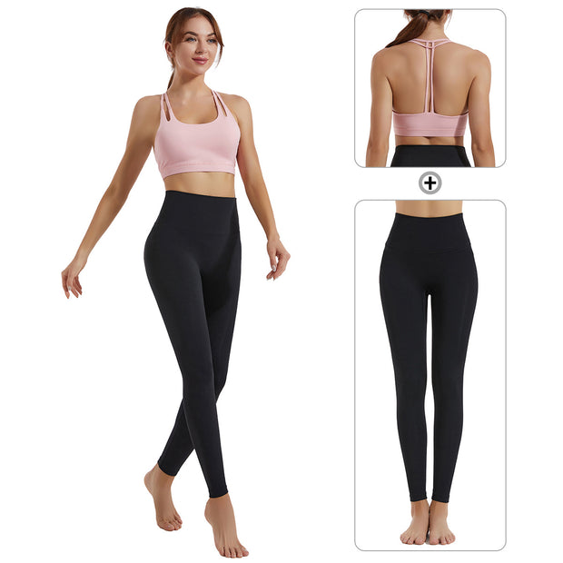 Yoga clothing set women's shock-absorbing gathering sports bra high waist and hip lifting fitness pants two-piece set