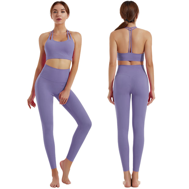 Yoga clothing set women's shock-absorbing gathering sports bra high waist and hip lifting fitness pants two-piece set