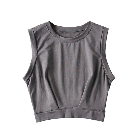 Short crop top with exposed navel and sleeveless loose fitting vest women's high waisted sports fitness yoga base shirt