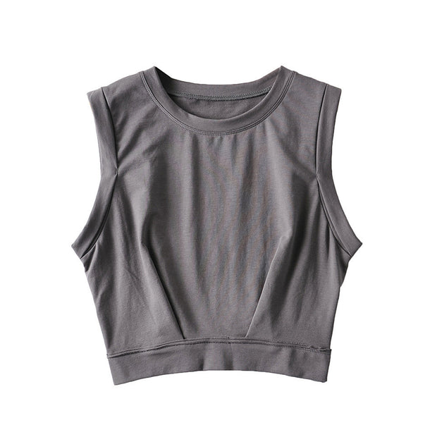 Short crop top with exposed navel and sleeveless loose fitting vest women's high waisted sports fitness yoga base shirt