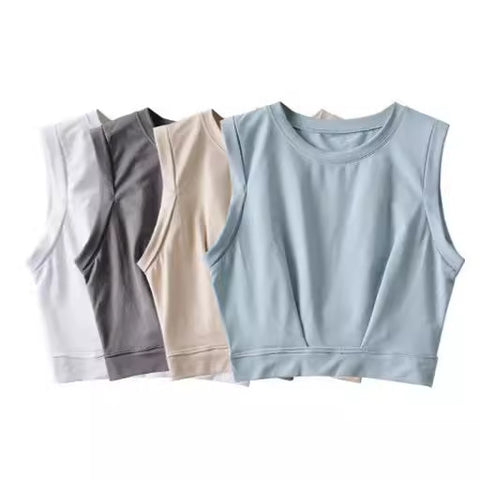 Short crop top with exposed navel and sleeveless loose fitting vest women's high waisted sports fitness yoga base shirt