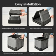 Portable folding camping toilet: adult/child use, self-contained, with lid and seat.