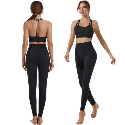Yoga clothing set women's shock-absorbing gathering sports bra high waist and hip lifting fitness pants two-piece set
