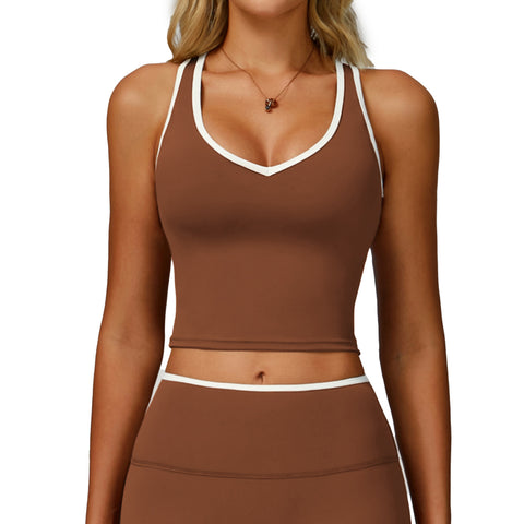 Sports Tank Top for Women Sheer Hollow-out Backless Sports Bra Fitted Running Fitness Wear