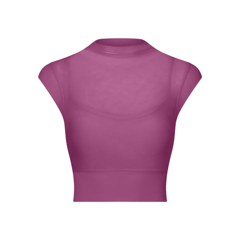Sexy mesh yoga suit, flying cuff, chest pad, running speed drying sports bra, one-piece cup, fitness suit, top