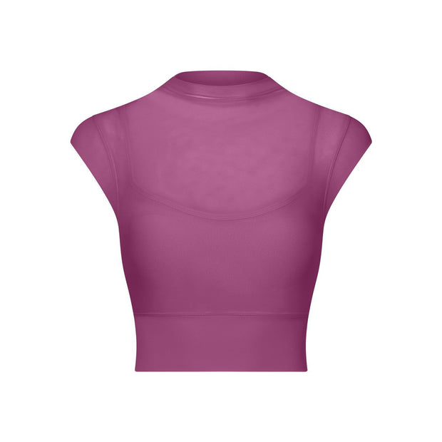 Sexy mesh yoga suit, flying cuff, chest pad, running speed drying sports bra, one-piece cup, fitness suit, top