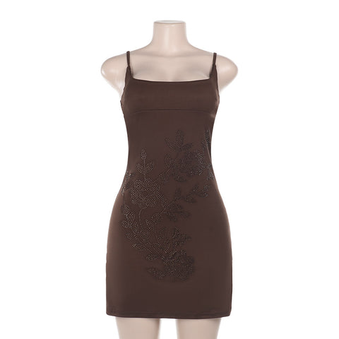 Vacation style sexy spicy girl slim fit suspender hot stamping dress