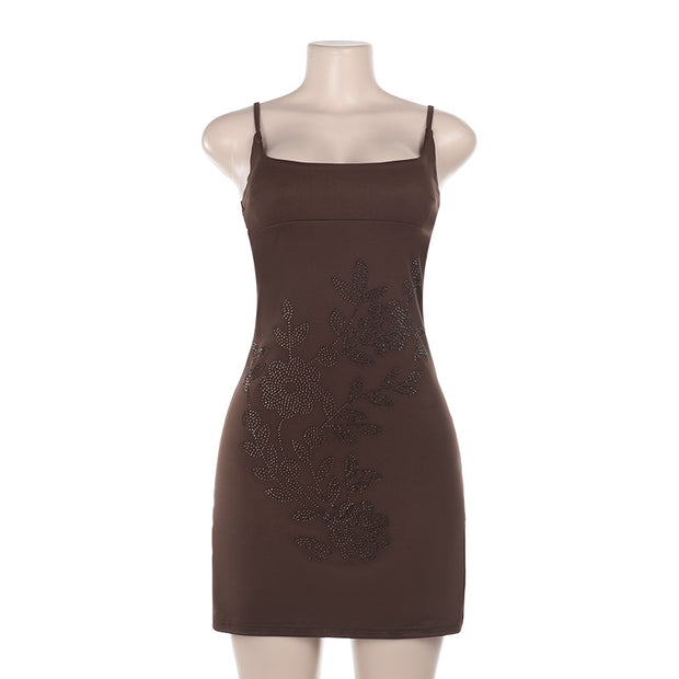 Vacation style sexy spicy girl slim fit suspender hot stamping dress