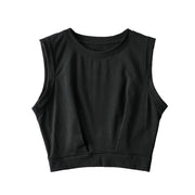 Short crop top with exposed navel and sleeveless loose fitting vest women's high waisted sports fitness yoga base shirt