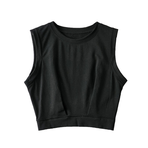 Short crop top with exposed navel and sleeveless loose fitting vest women's high waisted sports fitness yoga base shirt