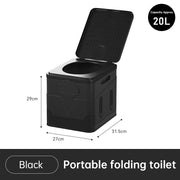 Portable folding camping toilet: adult/child use, self-contained, with lid and seat.