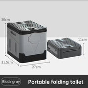 Portable folding camping toilet: adult/child use, self-contained, with lid and seat.