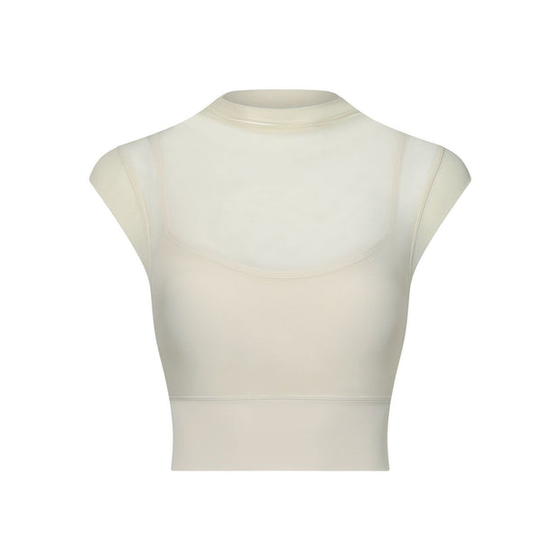 Sexy mesh yoga suit, flying cuff, chest pad, running speed drying sports bra, one-piece cup, fitness suit, top