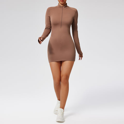 Tight fitting sports dress slimming and quick drying fitness yoga long sleeved casual dress sexy