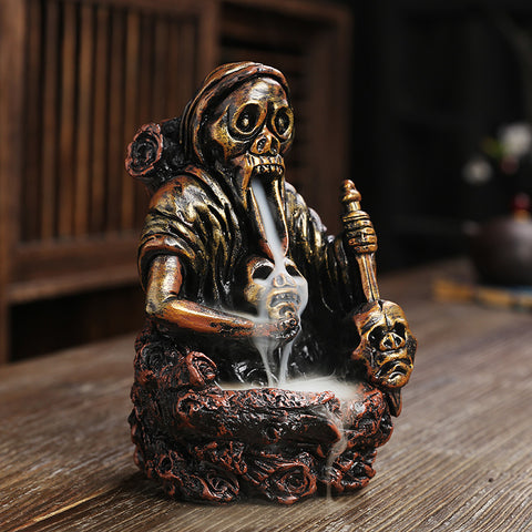 Resin New Product Backflow Agarwood Incense Burner Nordic Style Skull Ghost Festival Halloween Craft Gift Decoration