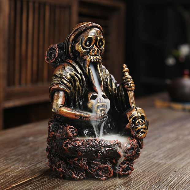 Resin New Product Backflow Agarwood Incense Burner Nordic Style Skull Ghost Festival Halloween Craft Gift Decoration
