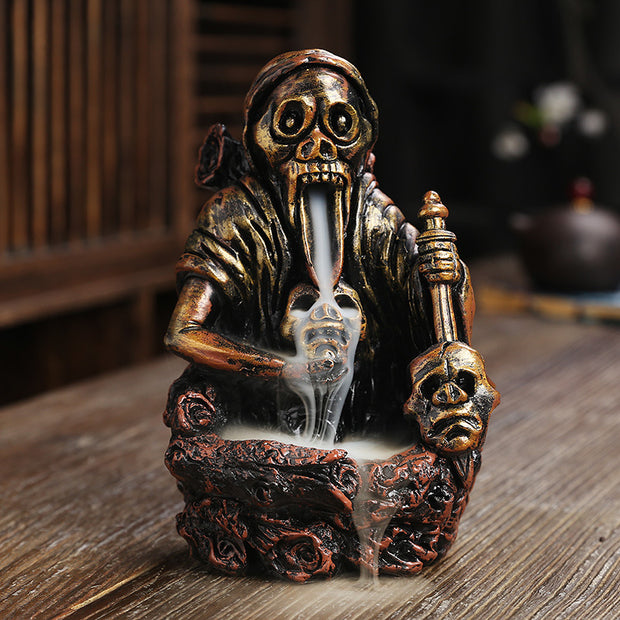 Resin New Product Backflow Agarwood Incense Burner Nordic Style Skull Ghost Festival Halloween Craft Gift Decoration