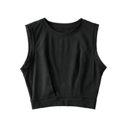 Short crop top with exposed navel and sleeveless loose fitting vest women's high waisted sports fitness yoga base shirt