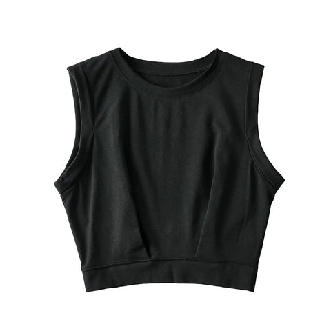Short crop top with exposed navel and sleeveless loose fitting vest women's high waisted sports fitness yoga base shirt