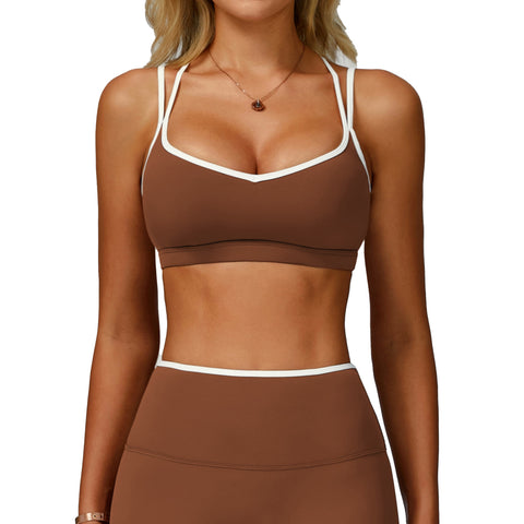 Seamless Sports Bra Quick-Dry Fitted Cross-Back Athletic Tank Top Running Fitness Sports Bra