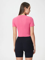 High elasticity breathable fitness yoga suit for women slim fit and slimming running short sleeved T-shirt