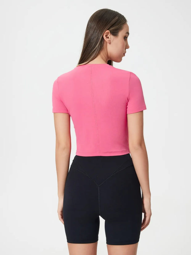 High elasticity breathable fitness yoga suit for women slim fit and slimming running short sleeved T-shirt