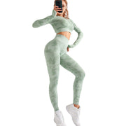 Camouflage 3-piece long sleeved bra pants sports fitness yoga peach hip lifting tight pants set