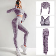 Camouflage 3-piece long sleeved bra pants sports fitness yoga peach hip lifting tight pants set