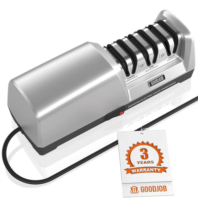 Electric Knife Sharpener for Kitchen Knives - Goodjob Automatic Professional Knife Sharpening System with Diamond Abrasives and Precision Angle Guides 3 Stage Ceramic Knife Sharpeners Tool