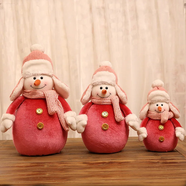 New Cute Christmas Doll Pink Santa Claus Knit Cap Snowman Toys Xmas Figurines Christmas Gift for Kid Xmas Tree Ornaments