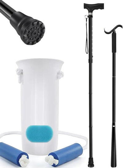 3 in 1 Sock Aid Walking Crutch with Handle Shoe Horn Dressing Stick Seniors- Versatile Collapsible & Lightweight Sock Aid Kit for Elderly Men & Women Knee Injuries Mobility Recovery