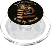 Easily Distracted By Books & Dragons Funny Bookworm Reading PopSockets PopGrip for MagSafe